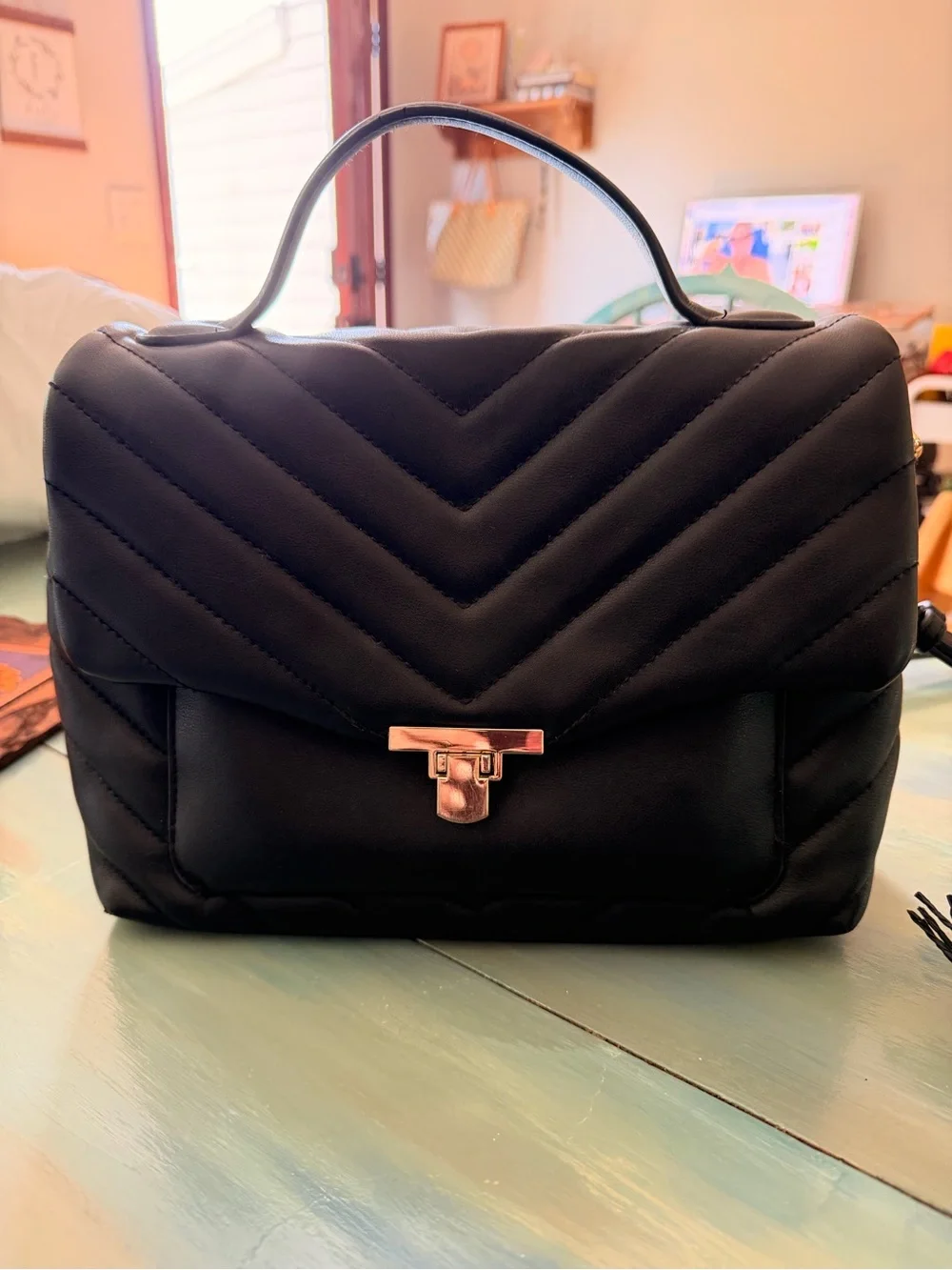 Target Black Quilted Satchel with Gold-Tone Lock